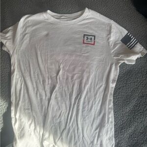 Under Armour White Tee with Logo and Flag Detail